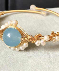 Alternative view of 14K GoldWrapped Handmade Bracelet Hailan Baohai Sapphire Natural White Pearl Bracelet