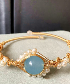 14K GoldWrapped Handmade Bracelet Hailan Baohai Sapphire Natural White Pearl Bracelet