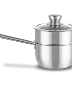 3 Pcs Stainless Steel 2QT 2-Tier Pasta Steamer Saucepan Set With Handle And Tempered Glass Lid