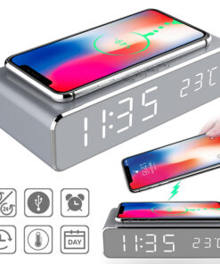 LED Electric Alarm Clock With Wireless Charger Desktop Digital Despertador Thermometer Clock HD Mirror Clock Watch Table Decor