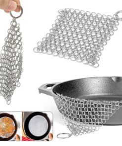 Silver Stainless Steel Cast Iron Cleaner Chainmail Scrubber Home Cookware Clean For Skillets Grill Pans