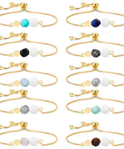 Alternative view of 14K Gold Plated Color Preserving Box Chain Tiger Eye Volcanic Stone Yoga Bracelet