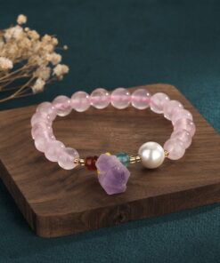 Prosperous Peach Blossom Business Hibiscus Crystal Chinese Style Bracelet