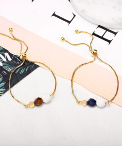 14K Gold Plated Color Preserving Box Chain Tiger Eye Volcanic Stone Yoga Bracelet