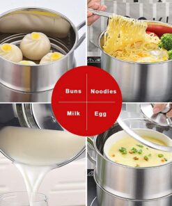 Alternative view of 3 Pcs Stainless Steel 2QT 2-Tier Pasta Steamer Saucepan Set With Handle And Tempered Glass Lid