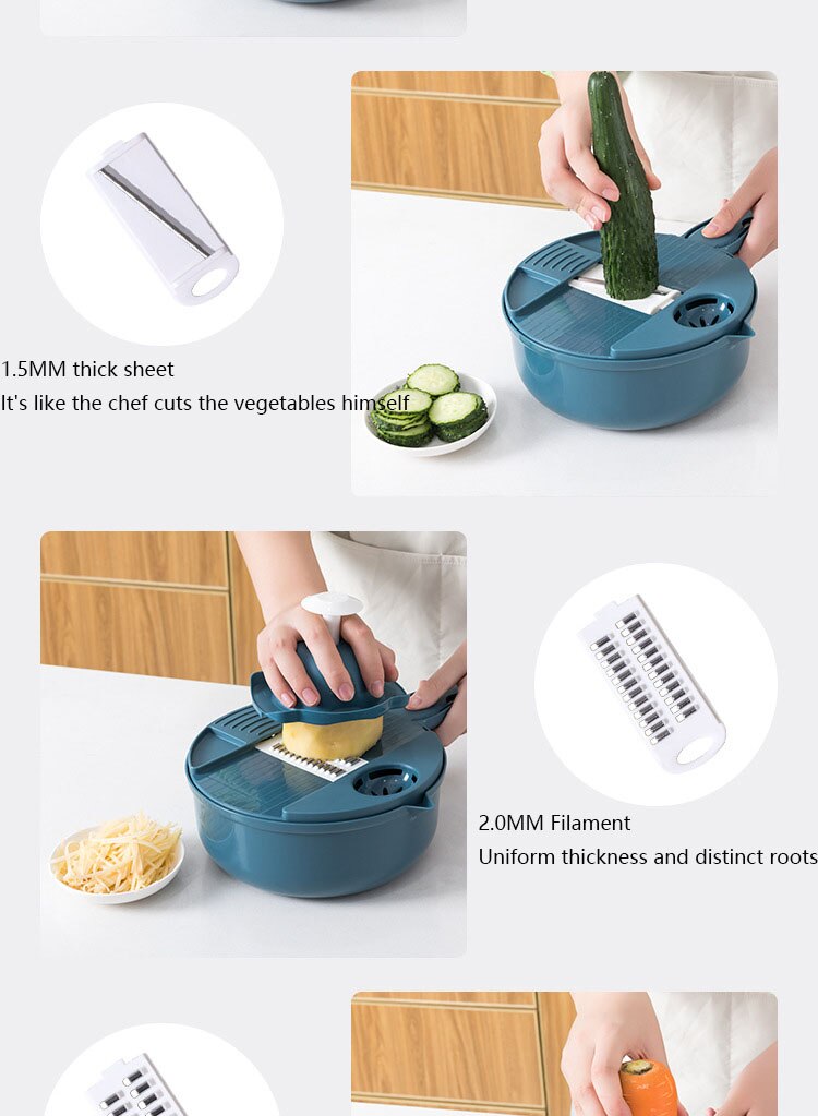 Multifunctional Vegetable Chopper 12 in 1 Carrot Potato Manual Shredding and Slicing Machine Radish Grinder Kitchen Tools