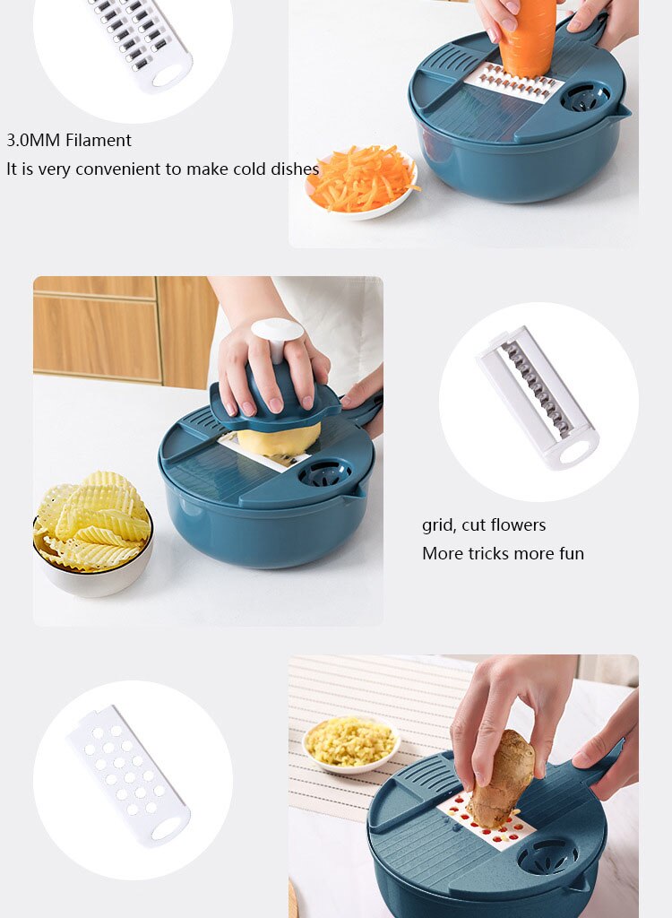 Multifunctional Vegetable Chopper 12 in 1 Carrot Potato Manual Shredding and Slicing Machine Radish Grinder Kitchen Tools