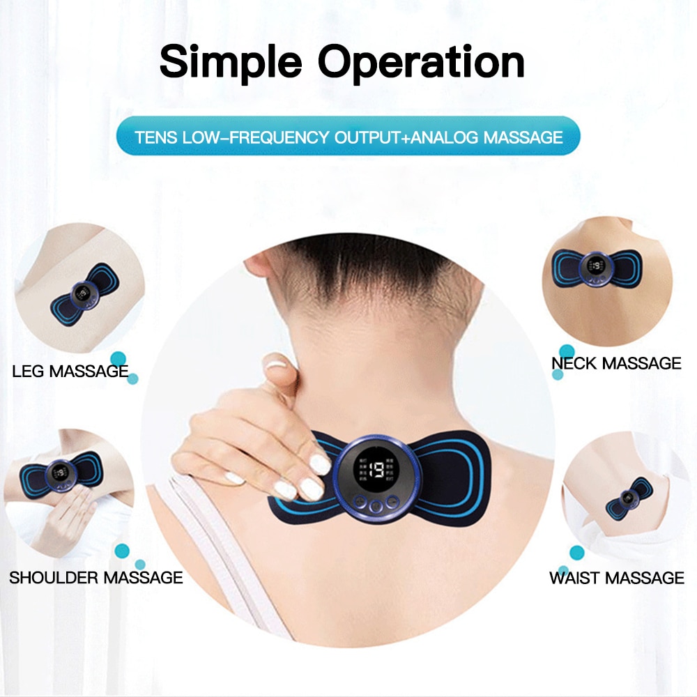 LCD Display EMS Neck Massage Electric Massager Cervical Neck Back Patch 8 Mode Pulse Muscle Stimulator Portable Relief Pain