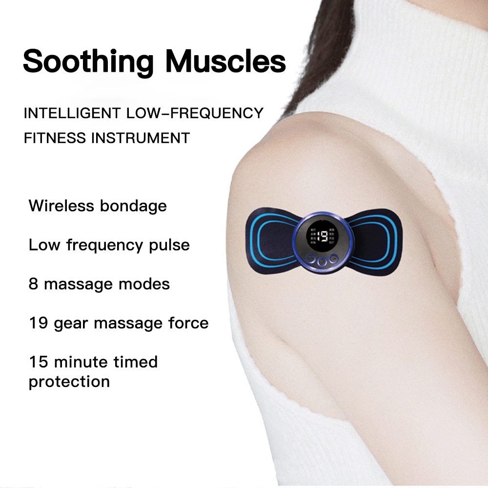 LCD Display EMS Neck Massage Electric Massager Cervical Neck Back Patch 8 Mode Pulse Muscle Stimulator Portable Relief Pain