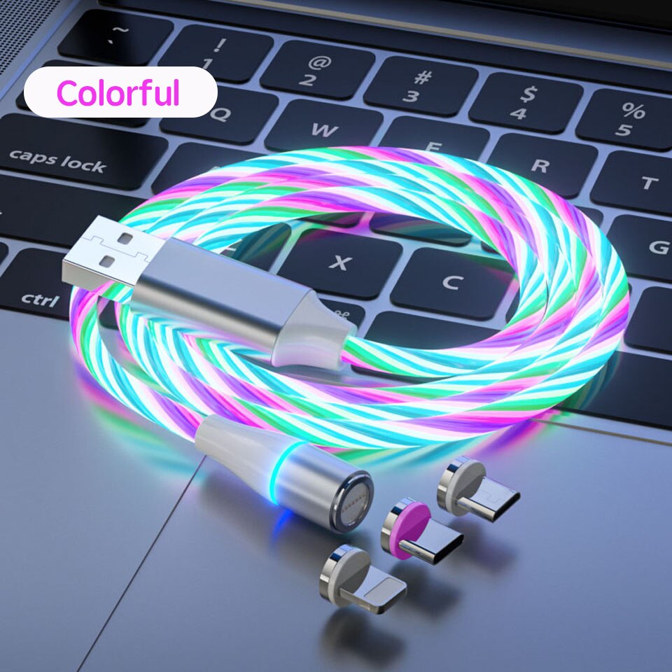 5A Magnetic Flow Luminous Super Fast Charging Cable For Samsung Magnet Cable for iPhone Micro USB Type C Wire For Xiaomi Huawei