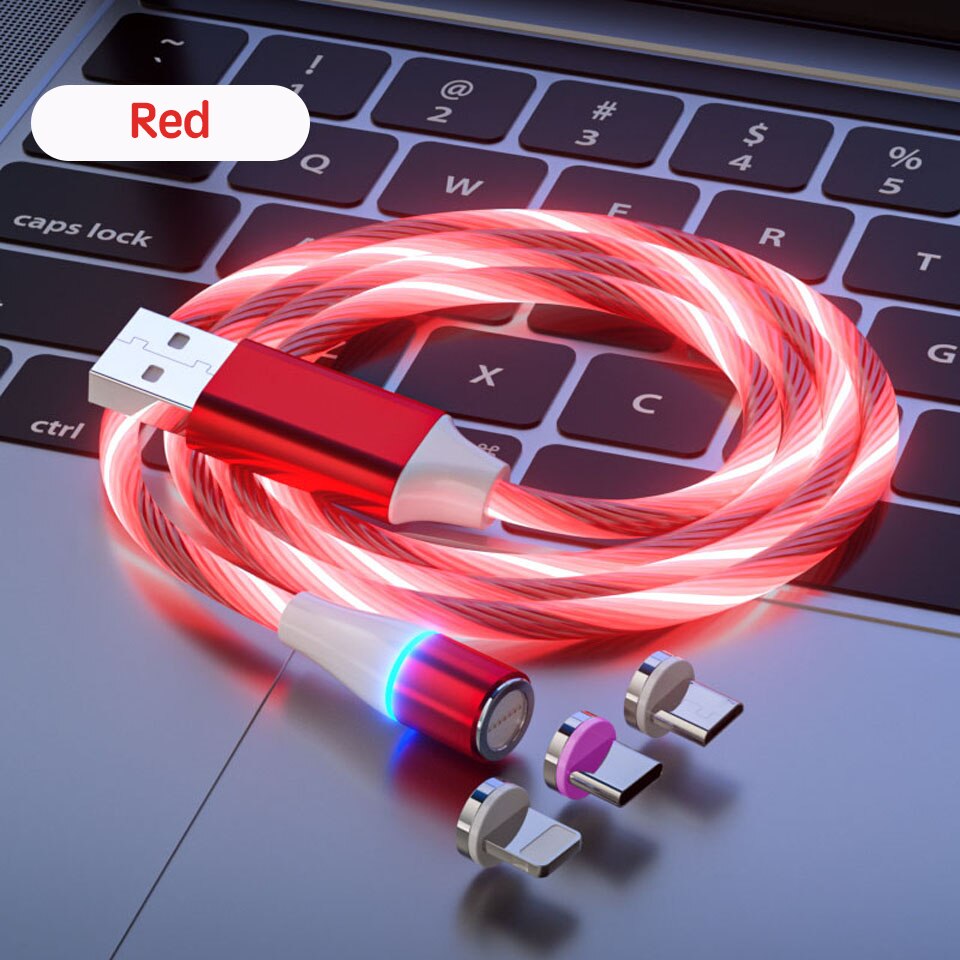 5A Magnetic Flow Luminous Super Fast Charging Cable For Samsung Magnet Cable for iPhone Micro USB Type C Wire For Xiaomi Huawei