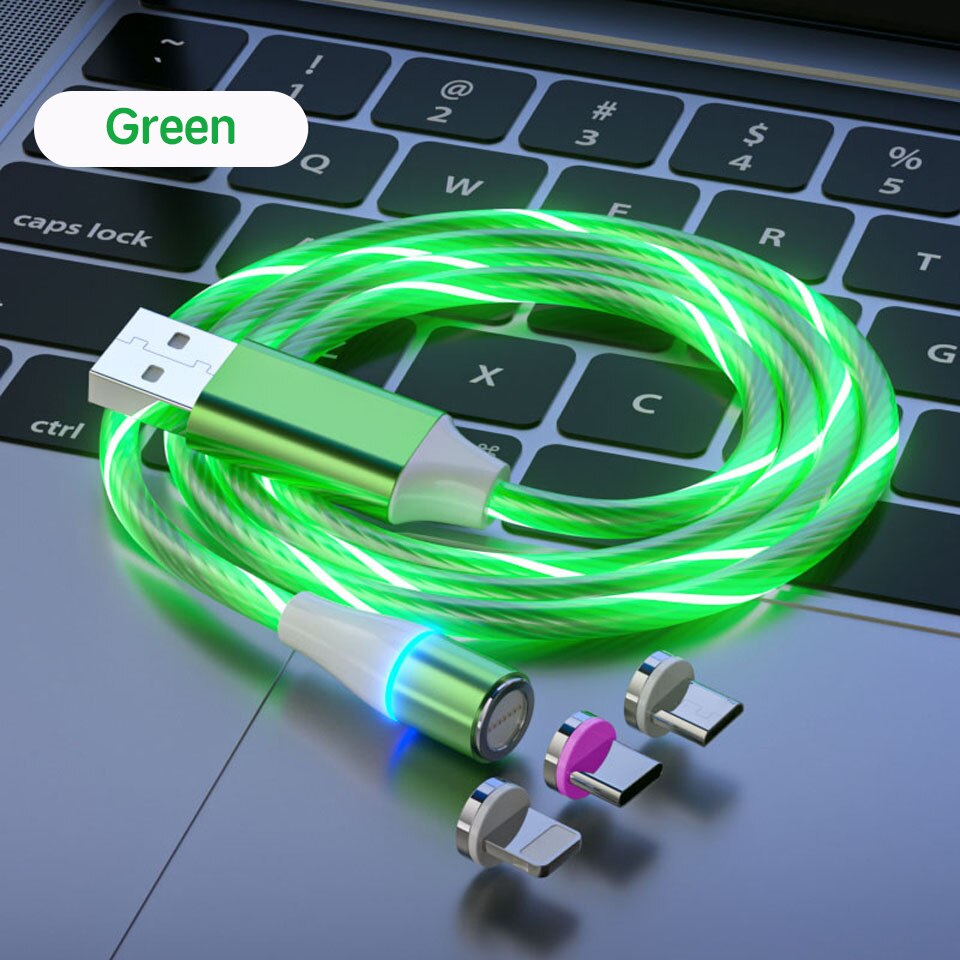 5A Magnetic Flow Luminous Super Fast Charging Cable For Samsung Magnet Cable for iPhone Micro USB Type C Wire For Xiaomi Huawei