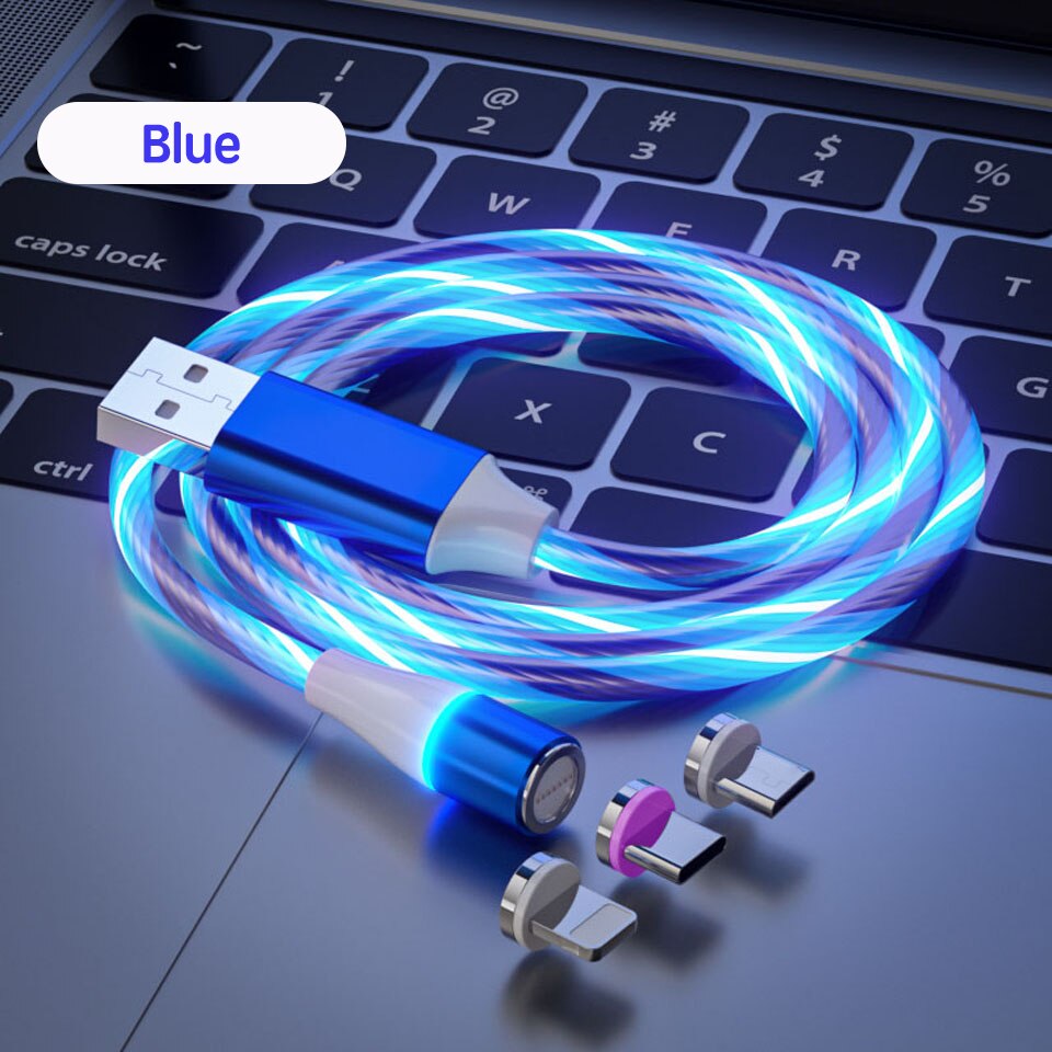 5A Magnetic Flow Luminous Super Fast Charging Cable For Samsung Magnet Cable for iPhone Micro USB Type C Wire For Xiaomi Huawei