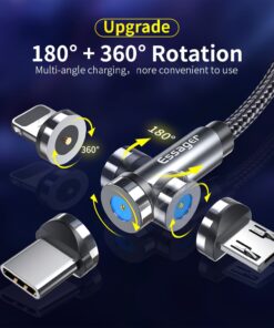 Alternative view of Essager Rotate Magnetic Cable Magnet Charger Micro USB Type C Cable 2.4A Fast Charging Mobile Phone Wire Cord For iPhone Xiaomi