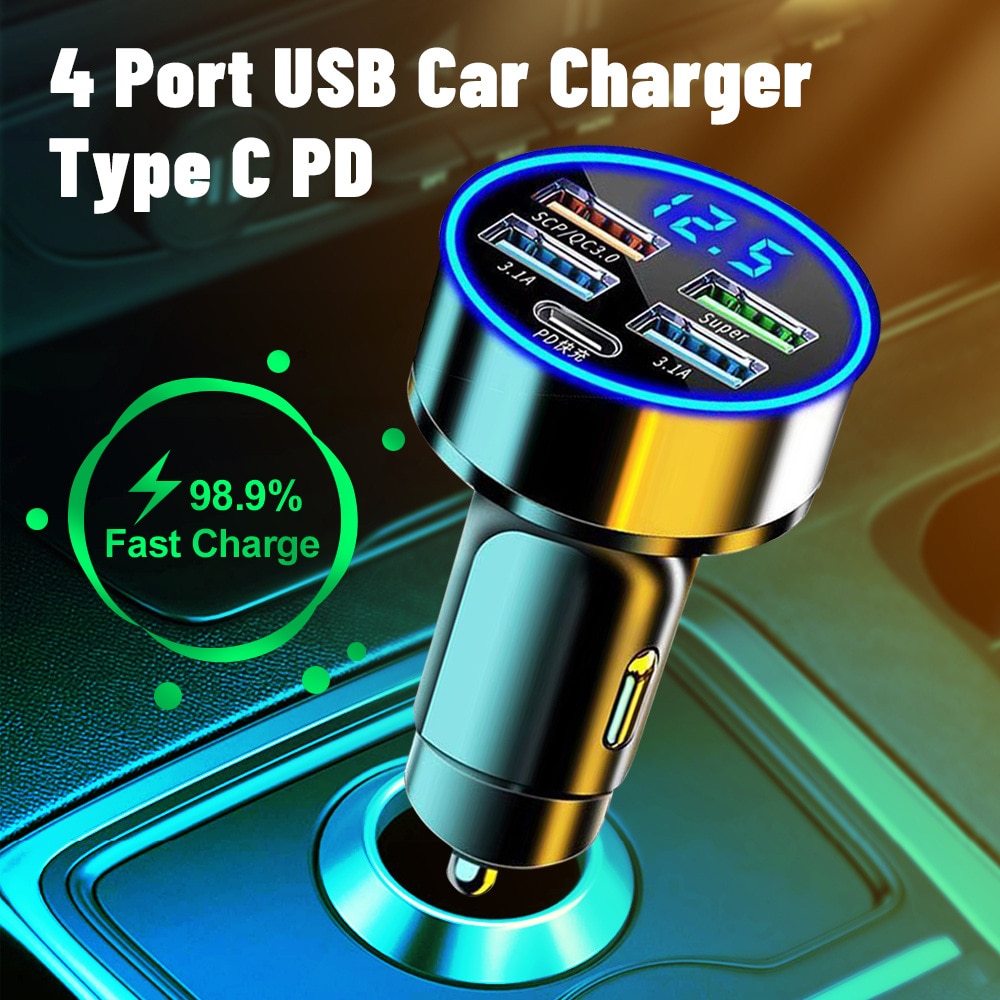 150W 5 Ports  Car Charger Fast Charging PD QC3.0 USB C Car Phone Charger Type C Adapter in Car For iphone Samsung Huawei Xiaomi