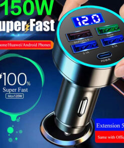 150W 5 Ports  Car Charger Fast Charging PD QC3.0 USB C Car Phone Charger Type C Adapter in Car For iphone Samsung Huawei Xiaomi