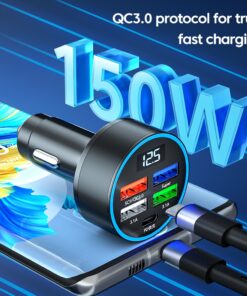 Alternative view of 5 Ports 150W Car Charger Fast Charging PD QC3.0 USB C Car Phone Charger Type C Adapter in Car For iphone Samsung Huawei Xiaomi