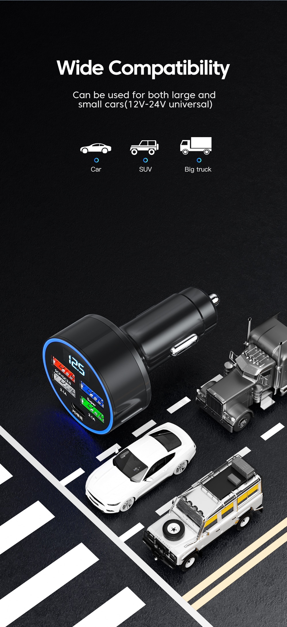 5 Ports 150W Car Charger Fast Charging PD QC3.0 USB C Car Phone Charger Type C Adapter in Car For iphone Samsung Huawei Xiaomi