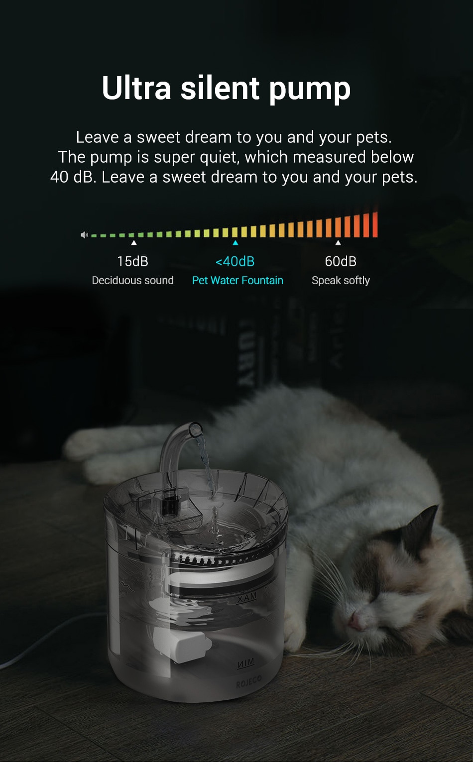 ROJECO Cat Water Fountain Automatic Pet Water Dispenser Pet Smart Drinker For Cats Auto Sensor Cat Drinking Fountain Accessories