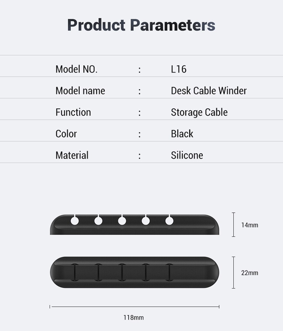 L16 Cable Organizer 5 Hole Silicone USB Desktop Management Clip Holder for Web Mouse Headset Wire Organizer