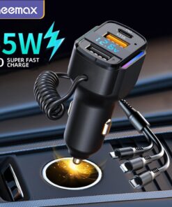 3 IN 1 PD65W USB Car Charger 1.2m Spring Cable Fast Charging for Samsung S23 S22 Xiaomi iPhone 15 14 13 Pro max Phone Charger