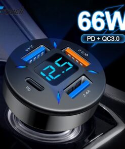 66W 4 Ports USB Car Charger Fast Charging PD Quick Charge 3.0 USB C Car Phone Charger Adapter For iPhone 13 12 Xiaomi Samsung