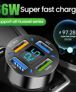 Alternative view of 66W 4 Ports USB Car Charger Fast Charging PD Quick Charge 3.0 USB C Car Phone Charger Adapter For iPhone 13 12 Xiaomi Samsung