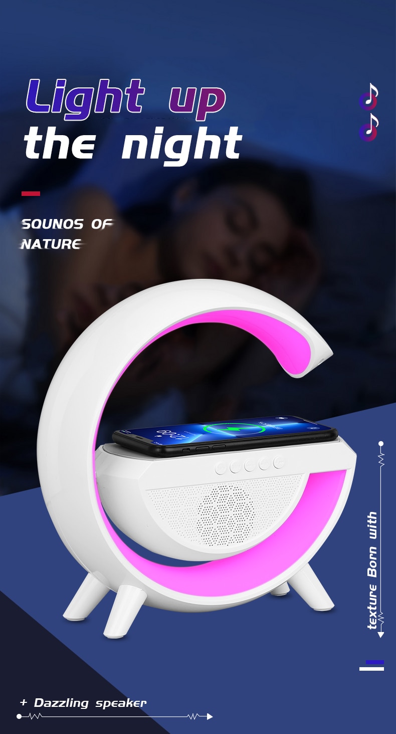 Multifunctional Wireless Charger Stand Pad with Speaker TF RGB Night Light Fast Charging Station for iPhone 11 12 13 14 Samsung