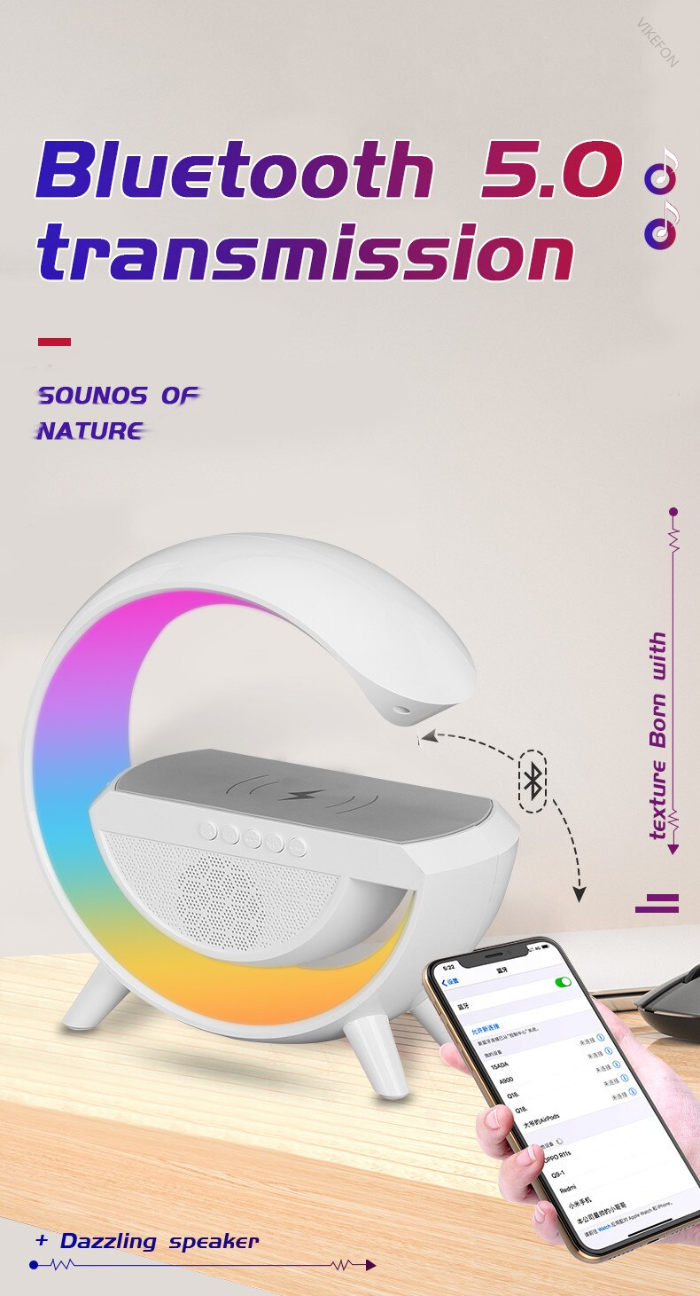 Multifunctional Wireless Charger Stand Pad with Speaker TF RGB Night Light Fast Charging Station for iPhone 11 12 13 14 Samsung