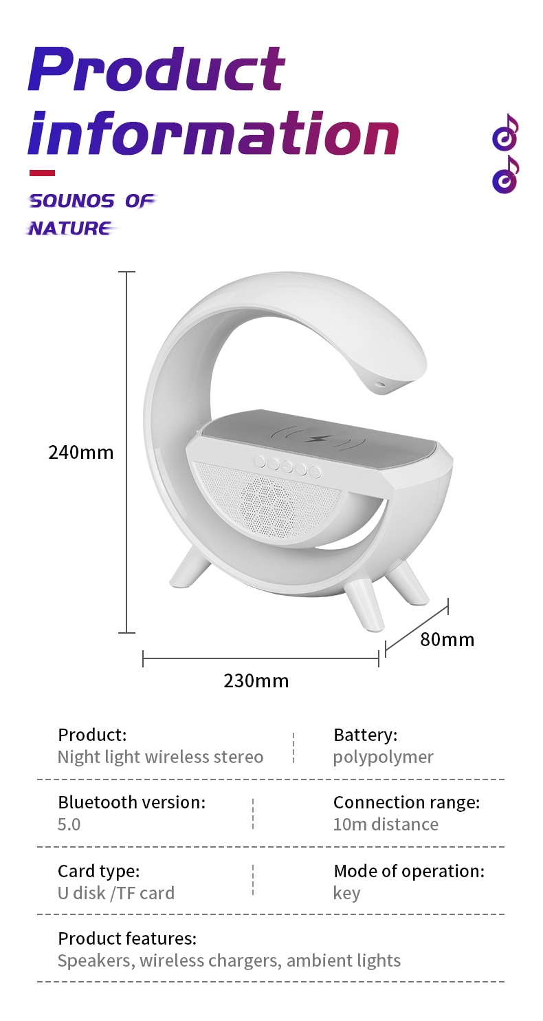 Multifunctional Wireless Charger Stand Pad with Speaker TF RGB Night Light Fast Charging Station for iPhone 11 12 13 14 Samsung