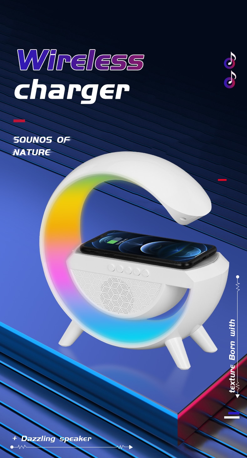 Multifunctional Wireless Charger Stand Pad with Speaker TF RGB Night Light Fast Charging Station for iPhone 11 12 13 14 Samsung