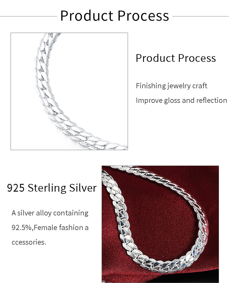 S925 Sterling Silver 18K Gold/Silver 8/18/20/24 Inch 6mm Side Chain Necklace For Women Men Fashion Jewelry Gifts