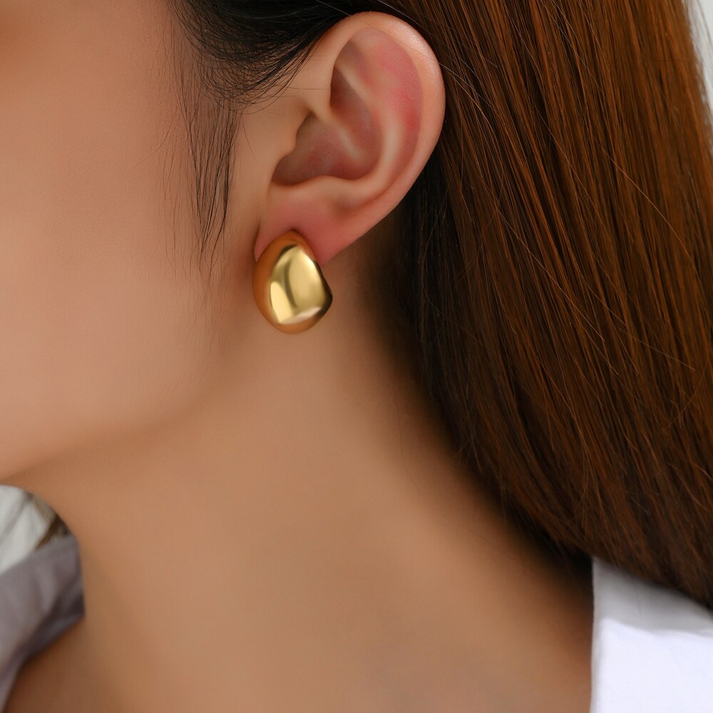 Waterdrop Chunky Hoop Earrings Dupes for Women Lightweight Gold Plated Smooth Stainless Steel Hollow Tear Drop Earring Jewelry