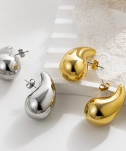 Waterdrop Chunky Hoop Earrings Dupes for Women Lightweight Gold Plated Smooth Stainless Steel Hollow Tear Drop Earring Jewelry
