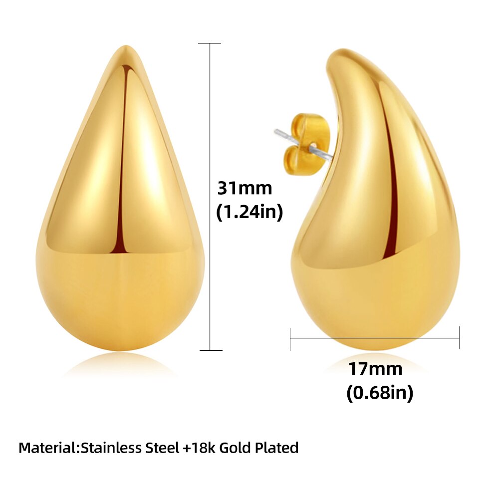 Waterdrop Chunky Hoop Earrings Dupes for Women Lightweight Gold Plated Smooth Stainless Steel Hollow Tear Drop Earring Jewelry