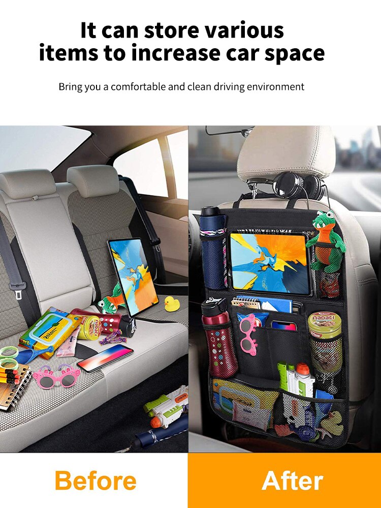 Car Seat Organizer Multifunctional Oxford Fabric Car Back Multi Pocket Storage Bag with Tablet Holder Protector for Kids