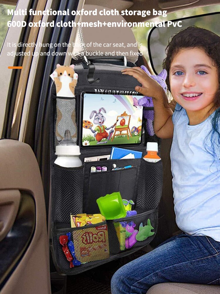 Car Seat Organizer Multifunctional Oxford Fabric Car Back Multi Pocket Storage Bag with Tablet Holder Protector for Kids