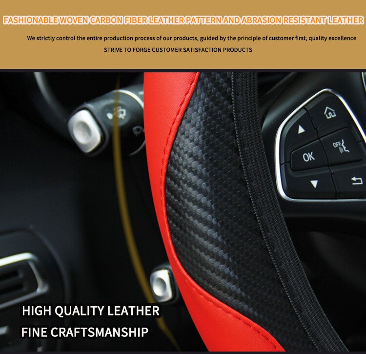 Car Steering Wheel Cover Carbon Fiber Breathable Anti Slip PU Leather Universal 37 38cm Steering Covers Decoration Accessories