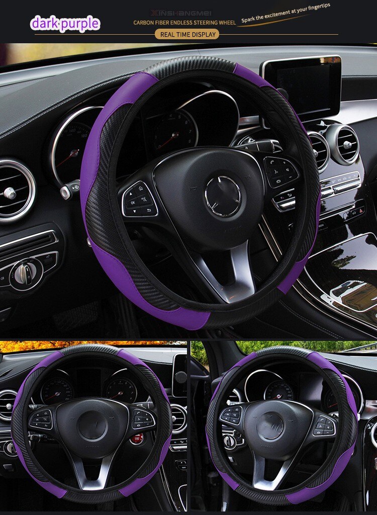 Car Steering Wheel Cover Carbon Fiber Breathable Anti Slip PU Leather Universal 37 38cm Steering Covers Decoration Accessories