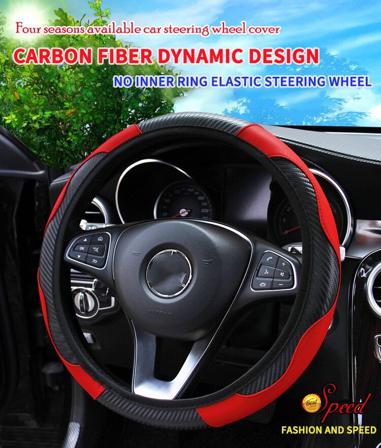 Car Steering Wheel Cover Carbon Fiber Breathable Anti Slip PU Leather Universal 37 38cm Steering Covers Decoration Accessories