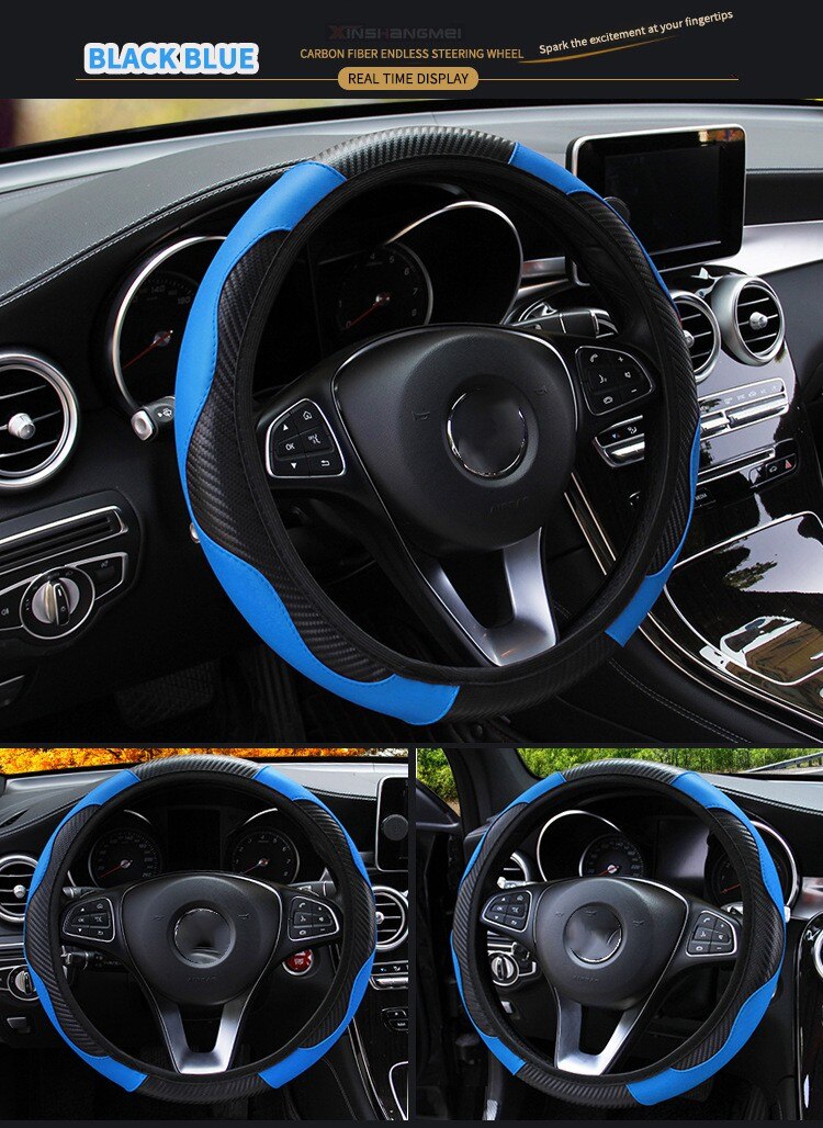 Car Steering Wheel Cover Carbon Fiber Breathable Anti Slip PU Leather Universal 37 38cm Steering Covers Decoration Accessories