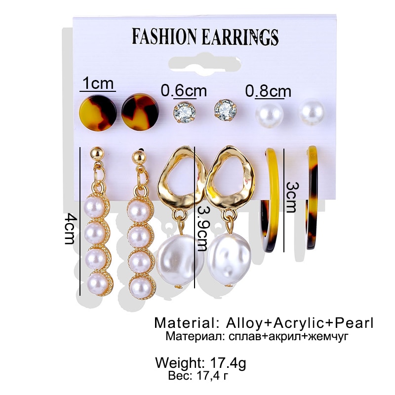 FNIO Women's Earrings Set Pearl Earrings For Women Bohemian Fashion Jewelry 2020 Geometric Crystal Heart Stud Earrings