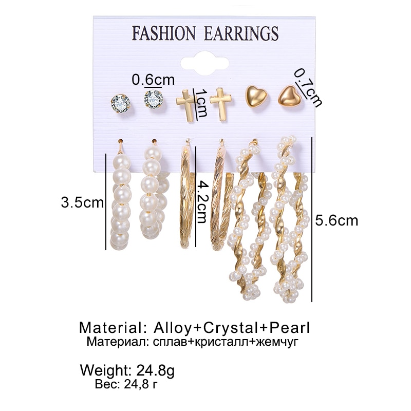 FNIO Women's Earrings Set Pearl Earrings For Women Bohemian Fashion Jewelry 2020 Geometric Crystal Heart Stud Earrings