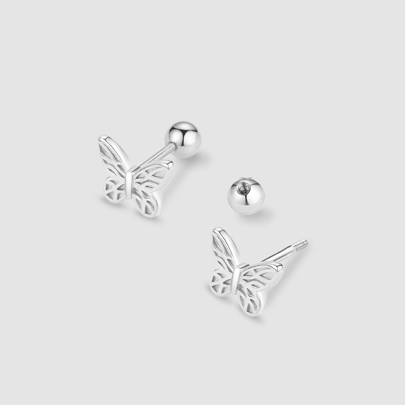 Korean 925 Silver Needles Tragus Piercing Helix Studs Earrings for Women 2Pc Butterfly Heart Trendy Ear Piercing Body Jewelry