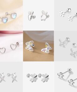Korean 925 Silver Needles Tragus Piercing Helix Studs Earrings for Women 2Pc Butterfly Heart Trendy Ear Piercing Body Jewelry