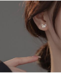 Alternative view of Korean 925 Silver Needles Tragus Piercing Helix Studs Earrings for Women 2Pc Butterfly Heart Trendy Ear Piercing Body Jewelry