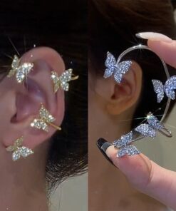 Silver Plated Metal Crystal Butterfly Ear Clips For Women Sparkling Zircon Ear Cuff Clip Earrings Wedding Girls Jewelry Gifts