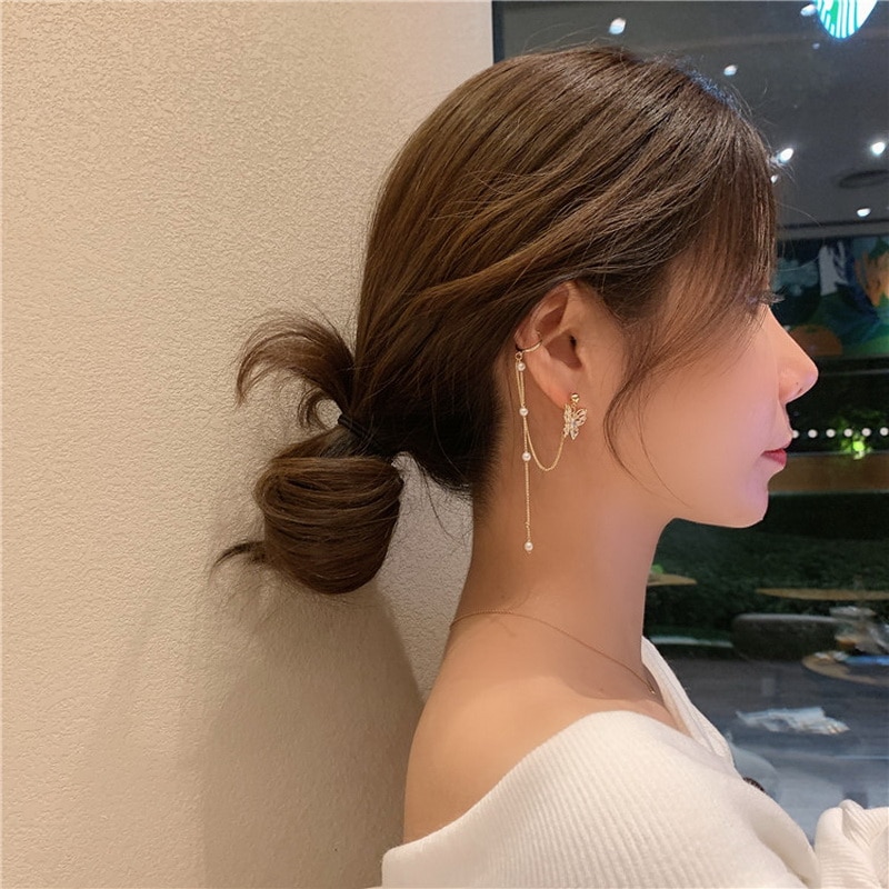 Silver Plated Metal Crystal Butterfly Ear Clips For Women Sparkling Zircon Ear Cuff Clip Earrings Wedding Girls Jewelry Gifts