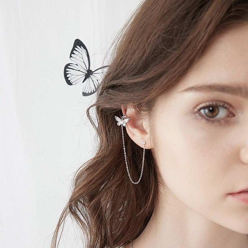 Silver Plated Metal Crystal Butterfly Ear Clips For Women Sparkling Zircon Ear Cuff Clip Earrings Wedding Girls Jewelry Gifts