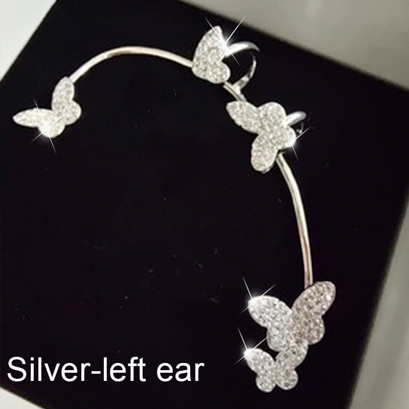 Silver Plated Metal Crystal Butterfly Ear Clips For Women Sparkling Zircon Ear Cuff Clip Earrings Wedding Girls Jewelry Gifts